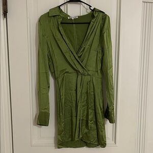 100% Silk Reformation Elegant Green Wrap Dress